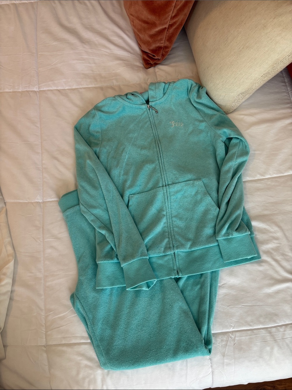 Juicy Couture Teal Zip Hoodie & Jogger Terry Cloth Set